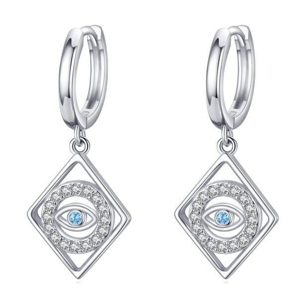 Sterling Silver Shining Evil Eye Dangle Earrings-0