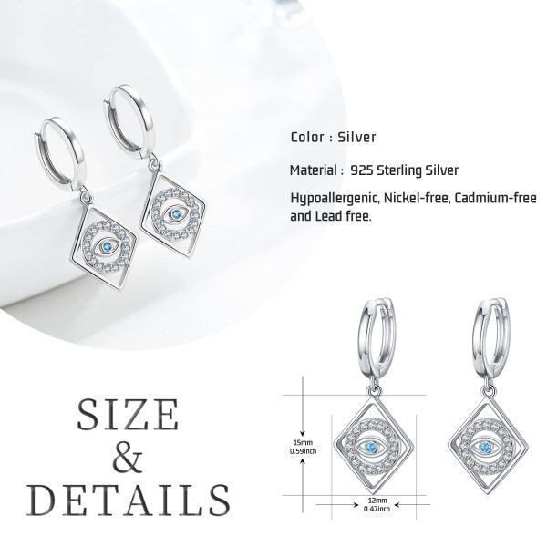 Sterling Silver Shining Evil Eye Dangle Earrings-1