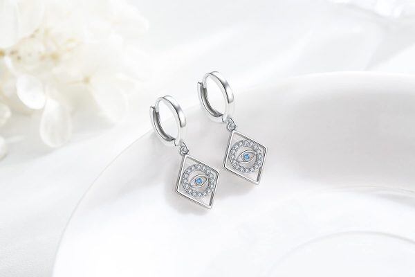 Sterling Silver Shining Evil Eye Dangle Earrings-4