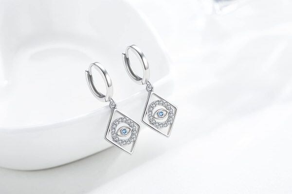 Sterling Silver Shining Evil Eye Dangle Earrings-5