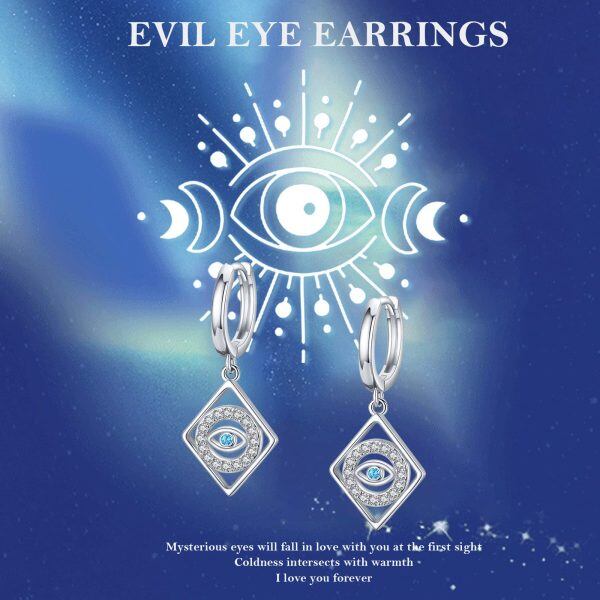 Sterling Silver Shining Evil Eye Dangle Earrings-6