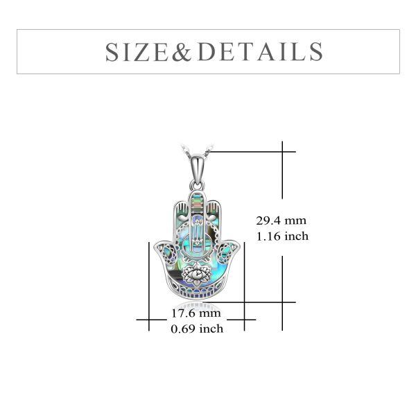 Sterling Silver Hamsa Hand Pendant Necklace with Abalone Shell-1