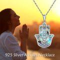 wholesale 925 Sterling Silver Abalone Shell Inlay Hamsa Hand Pendant Necklace Evil Eye Protection Jewelry for Women Girls Gifts-0-5