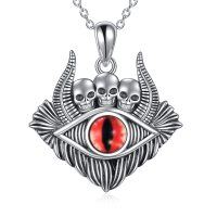 wholesale 925 Sterling Silver Red Evil Eye with Three Skulls Pendant Necklace for Women and Men- Oxidized/Oxidised