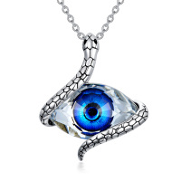 wholesale 925 Sterling Silver Snake & Blue Evil Eye Pendant Necklace Austrian Crystals Jewelry for Women- Rhodium Plated