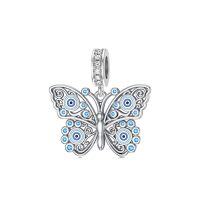 wholesale 925 Sterling Silver Butterfly Blue Evil Eye Charm Pendant Jewelry for Bracelet or Anklets- Rhodium Plated