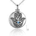 wholesale 925 Sterling Silver Hamsa Hand Tree of Life Pendant with Blue Crystal Eye Keepsake Urn Necklace for Ashes Cremation Jewelry-0-0