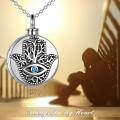 wholesale 925 Sterling Silver Hamsa Hand Tree of Life Pendant with Blue Crystal Eye Keepsake Urn Necklace for Ashes Cremation Jewelry-0-5