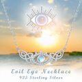 wholesale 925 Sterling Silver Celtic Knot Evil Eye Pendant Necklace w/ Rainbow Moonstone for Women-0-5