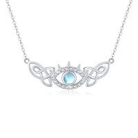 wholesale 925 Sterling Silver Celtic Knot Evil Eye Pendant Necklace w/ Rainbow Moonstone for Women- Rhodium Plated
