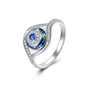 Sterling Silver Evil Eye Protection Rings with Crystal -0