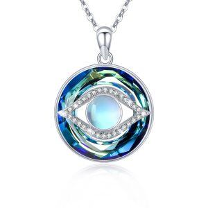 Sterling Silver Evil Eye Moonstone Pendant Necklace with Crystal Circle-0