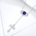 wholesale 925 Sterling Silver Blue Evil Eye CZ Cross Y-Lariat Pendant Protection Necklace-0-4