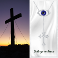 wholesale 925 Sterling Silver Blue Evil Eye CZ Cross Y-Lariat Pendant Protection Necklace-0-5