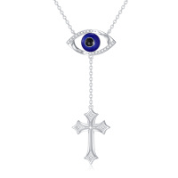 wholesale 925 Sterling Silver Blue Evil Eye CZ Cross Y-Lariat Pendant Protection Necklace- Rhodium Plated
