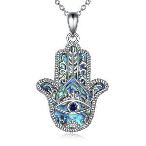 Sterling Silver Evil Eye Triangle Abalone Shell Pendant Necklace-0