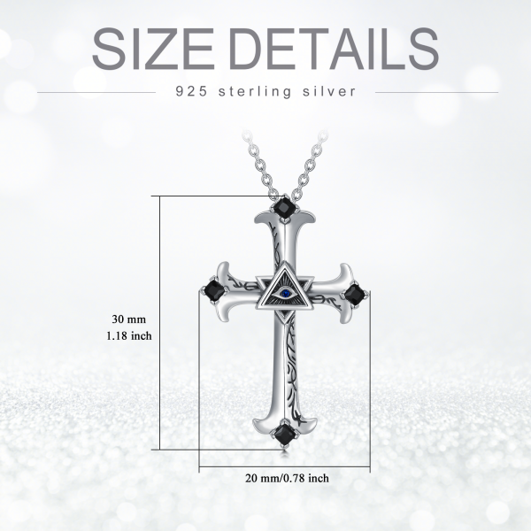 Sterling Silver Evil Eye Cross Pendant Necklace with Black Crystal-1