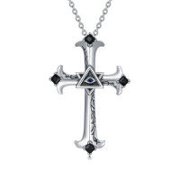 wholesale 925 Sterling Silver Black Onyx Eye of Providence Cross Pendant Necklace s for Women and Men- Oxidized/Oxidised