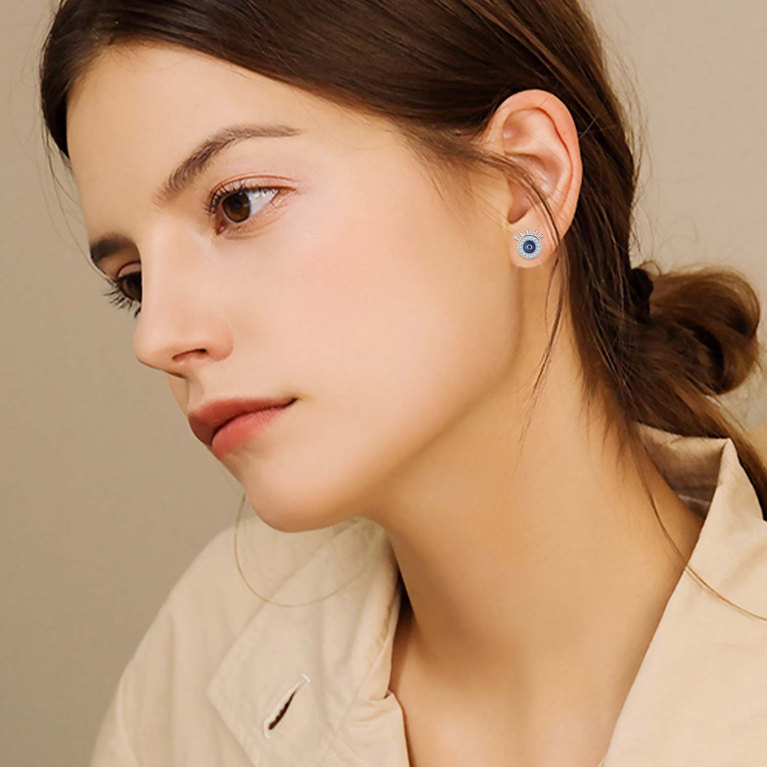 wholesale 925 Sterling Silver Blue Evil Eye CZ Stud Earrings for Women-0-3