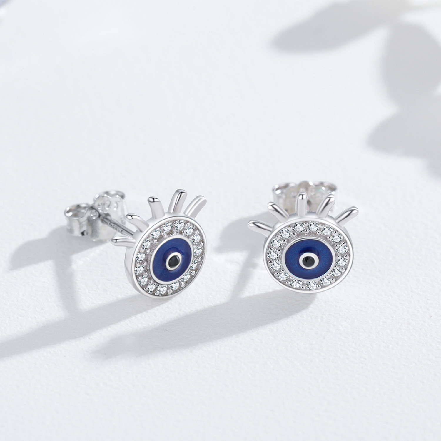 wholesale 925 Sterling Silver Blue Evil Eye CZ Stud Earrings for Women-0-4