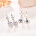wholesale 925 Sterling Silver Hamsa Hand CZ Evil Eye Cross Dangle Earrings for Women Spiritual Protection Jewelry-0-5