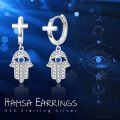 wholesale 925 Sterling Silver Hamsa Hand CZ Evil Eye Cross Dangle Earrings for Women Spiritual Protection Jewelry-0-6