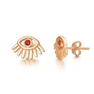 Sterling Silver with Rose Gold Plated Evil Eye Stud Earrings-0