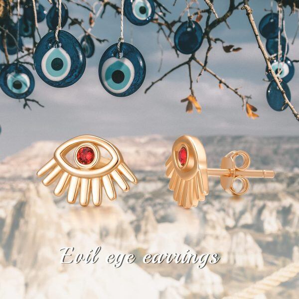 Sterling Silver with Rose Gold Plated Evil Eye Stud Earrings-5