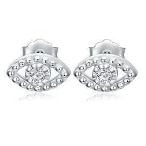 Sterling Silver White Cubic Zircon Evil Eye Stud Earrings-0