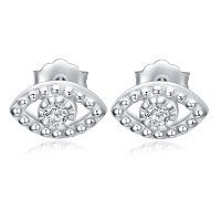 wholesale 925 Sterling Silver Evil Eye Stud Earrings with Cubic Zirconia for Women and Girls- Rhodium Plated