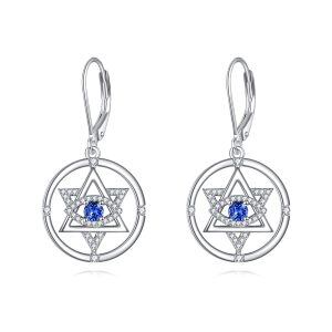 Sterling Silver Evil Eye Pentagram Dangle Earrings-0