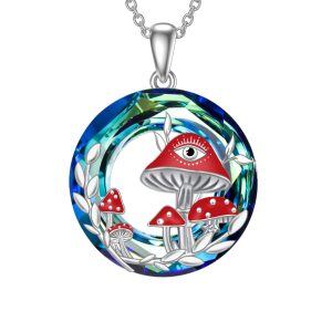 Sterling Silver Mushroom Evil Eye Pendant Necklace with Crystal Circle-0