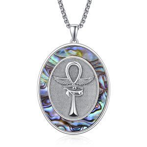 Sterling Silver Ankh Cross Eye of Horus Pendant Necklace with Stainless Steel Chain-0