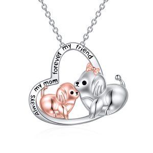 Sterling Silver Pet Dog on Heart Pendant Necklace for Mom-0