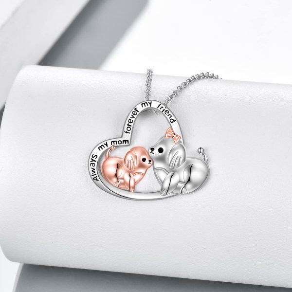 Sterling Silver Pet Dog on Heart Pendant Necklace for Mom-3