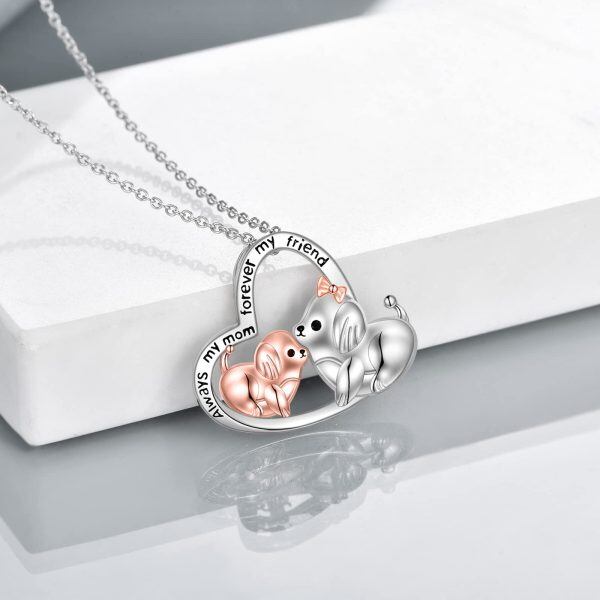 Sterling Silver Pet Dog on Heart Pendant Necklace for Mom-4