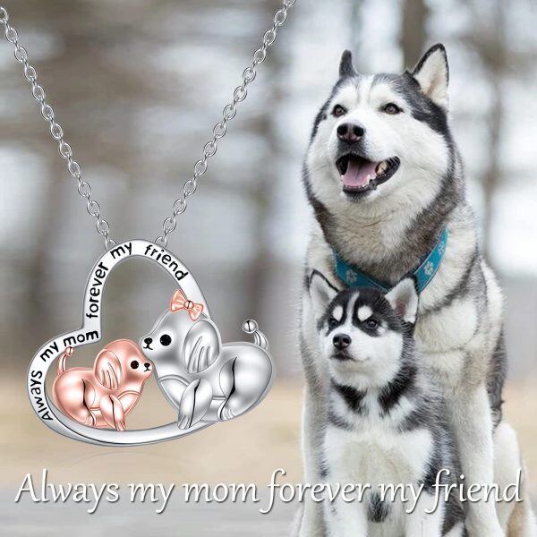 Sterling Silver Pet Dog on Heart Pendant Necklace for Mom-5