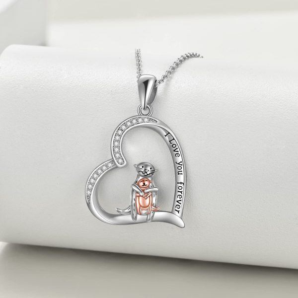 Sterling Silver Sea Otter Heart Pendant Necklace for Mom-3