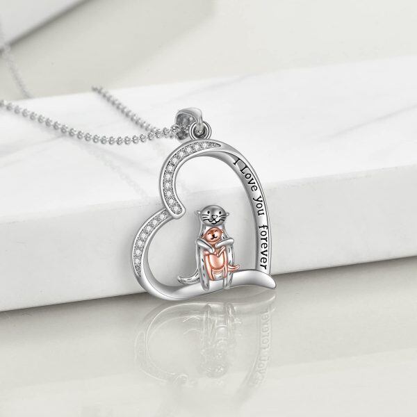 Sterling Silver Sea Otter Heart Pendant Necklace for Mom-4