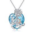 wholesale 925 Sterling Silver Heart-Shaped Blue Crystal Pendant with Rose and Mother-Daughter Figure Necklaces - 18+2 Chain-0-0