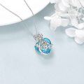 wholesale 925 Sterling Silver Heart-Shaped Blue Crystal Pendant with Rose and Mother-Daughter Figure Necklaces - 18+2 Chain-0-3