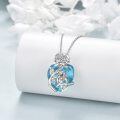 wholesale 925 Sterling Silver Heart-Shaped Blue Crystal Pendant with Rose and Mother-Daughter Figure Necklaces - 18+2 Chain-0-4