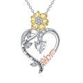 wholesale 925 Sterling Silver CZ Sunflower Heart Necklace Mom Gifts for Mother's Day-0-0