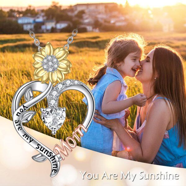 Sterling Silver Sunflower Heart Pendant Necklace for Mom-5