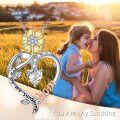 wholesale 925 Sterling Silver CZ Sunflower Heart Necklace Mom Gifts for Mother's Day-0-5