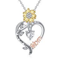 wholesale 925 Sterling Silver CZ Sunflower Heart Necklace Mom Gifts for Mother's Day- Tri