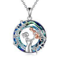 wholesale 925 Sterling Silver Blue Crystal Angel & Mom Necklace - Mothers Day Gift for Her- Rhodium And Rose Gold Plated