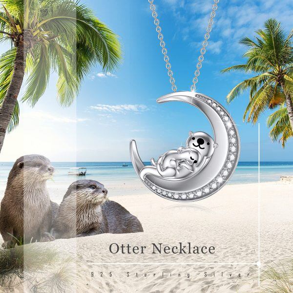 Sterling Silver Otter Mom and Child Pendant Necklace for Mom-5