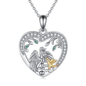 Sterling Silver Dragon Mom Child Heart Pendant Necklace-0