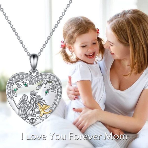 Sterling Silver Dragon Mom Child Heart Pendant Necklace-5